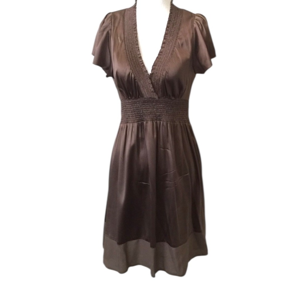 BCBGMaxAzria Brown Pure‎ Silk Wrap Dress M